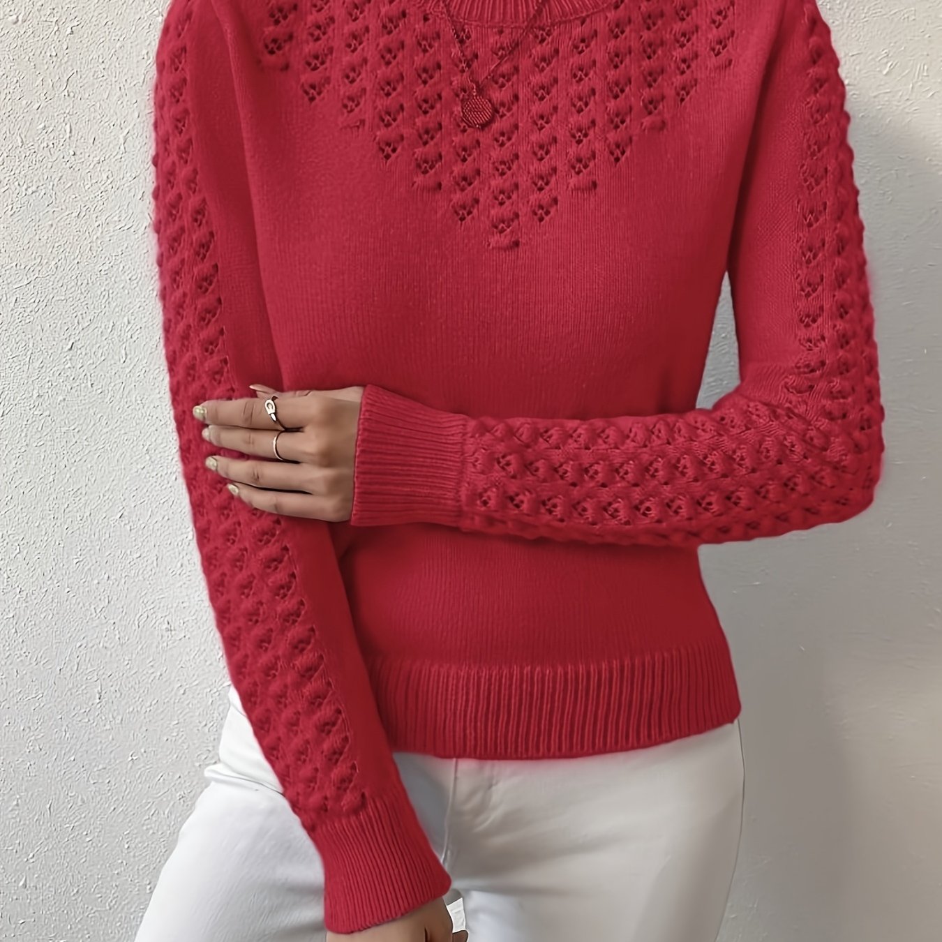 Women's Hollow Knit Cropped Sweater – Lightweight Crew Neck Pullover for Spring, Summer & Fall Casual Wear