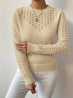 Women's Hollow Knit Cropped Sweater – Lightweight Crew Neck Pullover for Spring, Summer & Fall Casual Wear