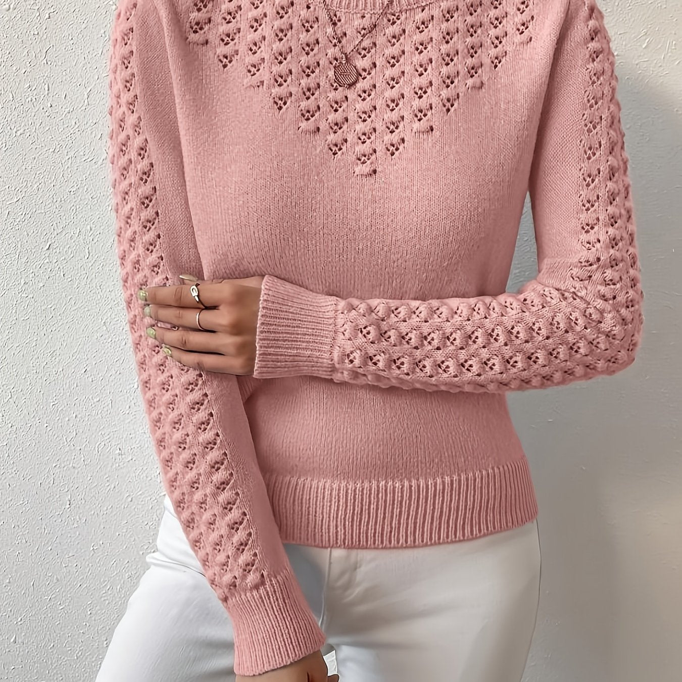 Women's Hollow Knit Cropped Sweater – Lightweight Crew Neck Pullover for Spring, Summer & Fall Casual Wear