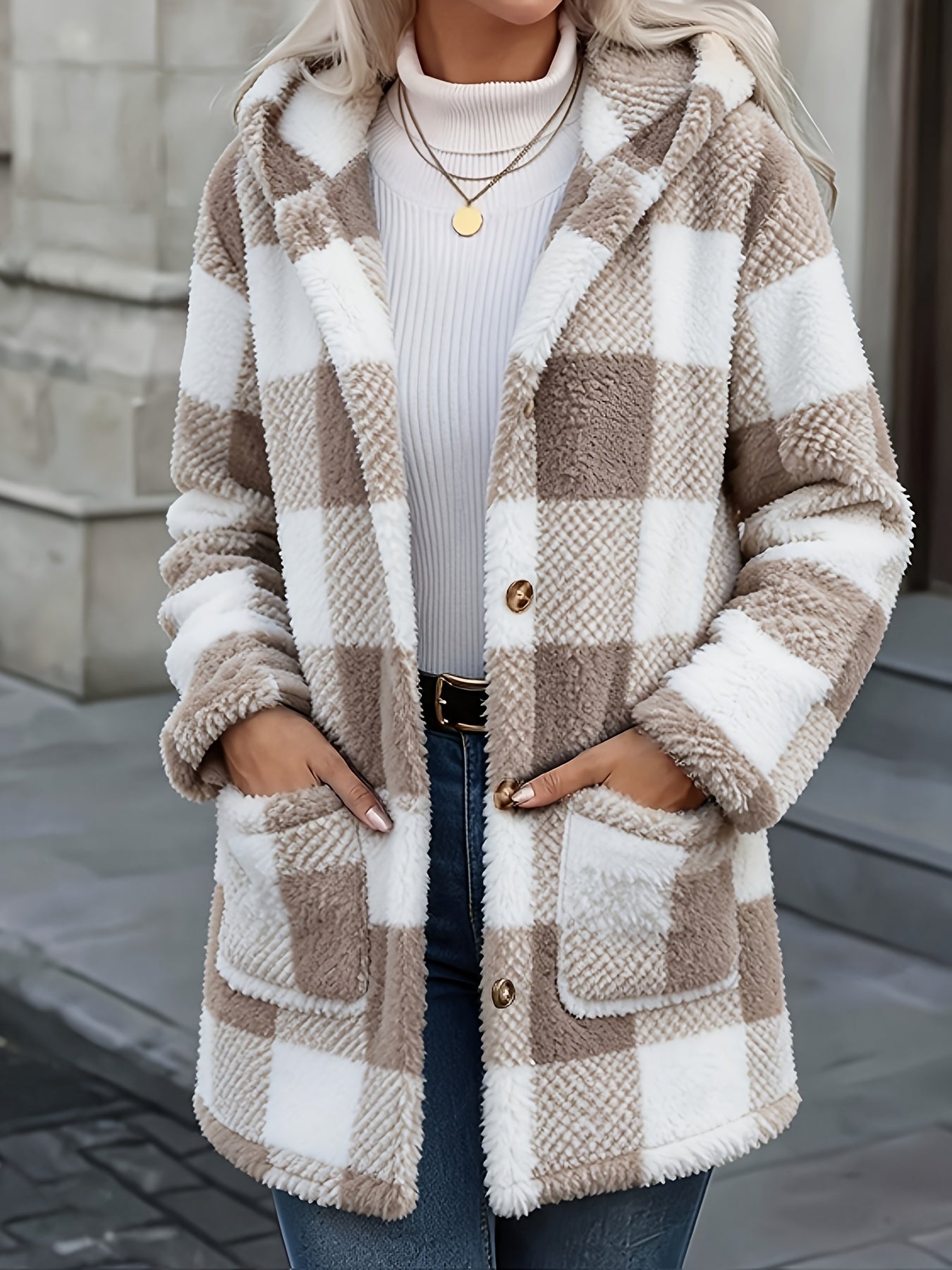 Women's Button-Up Plush Teddy Fleece Jacket