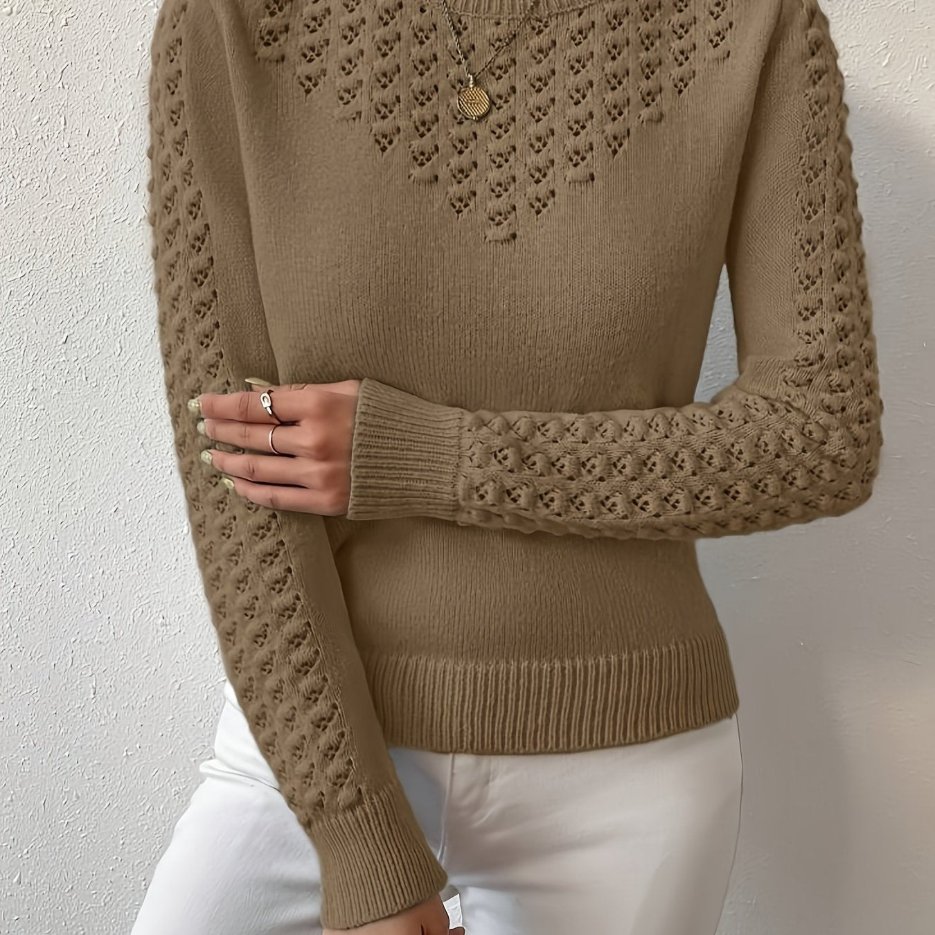 Women's Hollow Knit Cropped Sweater – Lightweight Crew Neck Pullover for Spring, Summer & Fall Casual Wear