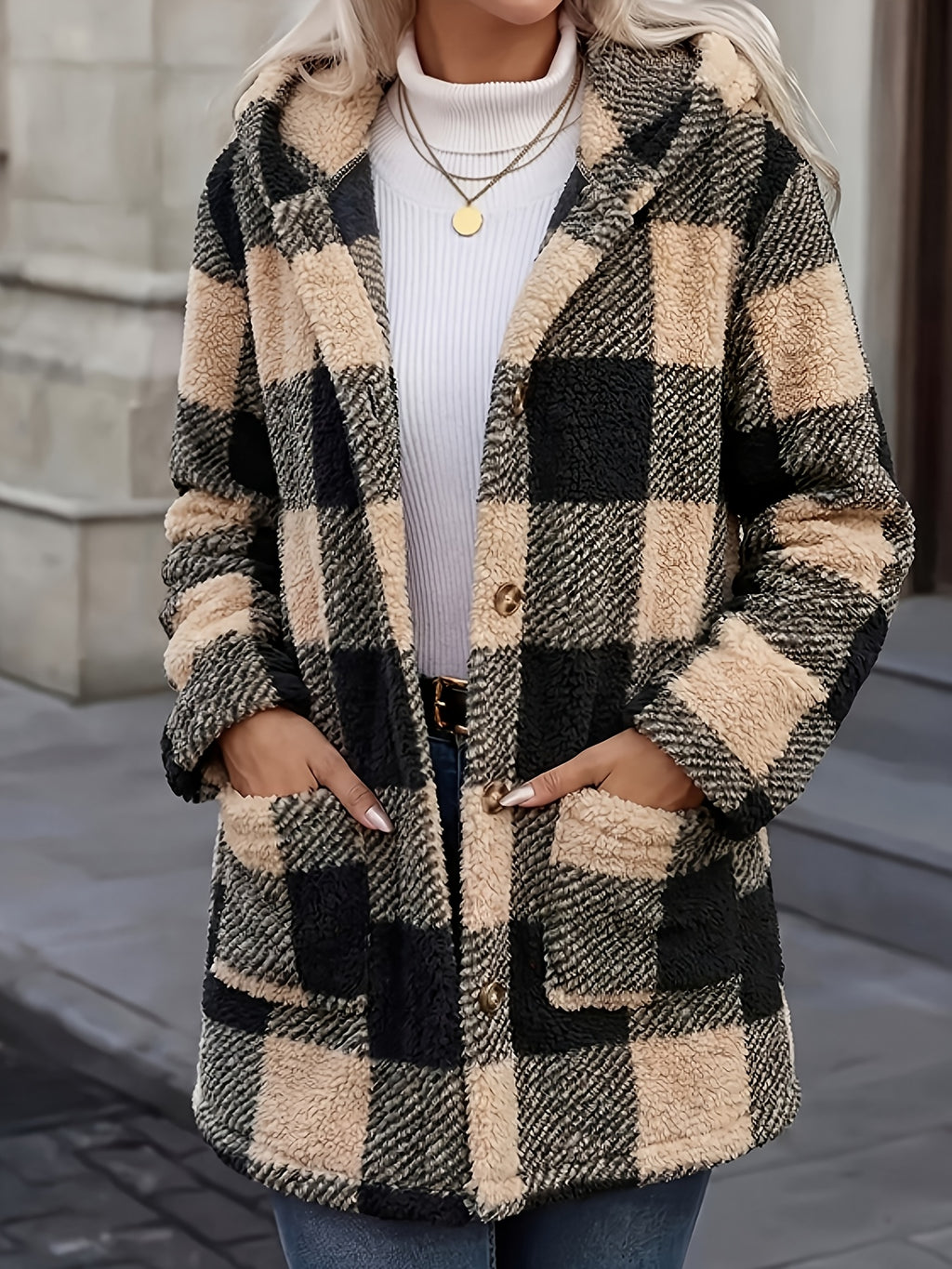 Women's Button-Up Plush Teddy Fleece Jacket