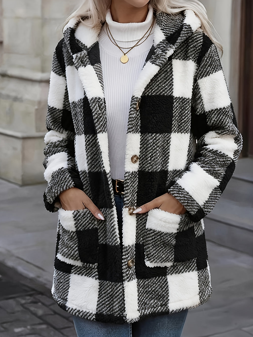 Women's Button-Up Plush Teddy Fleece Jacket