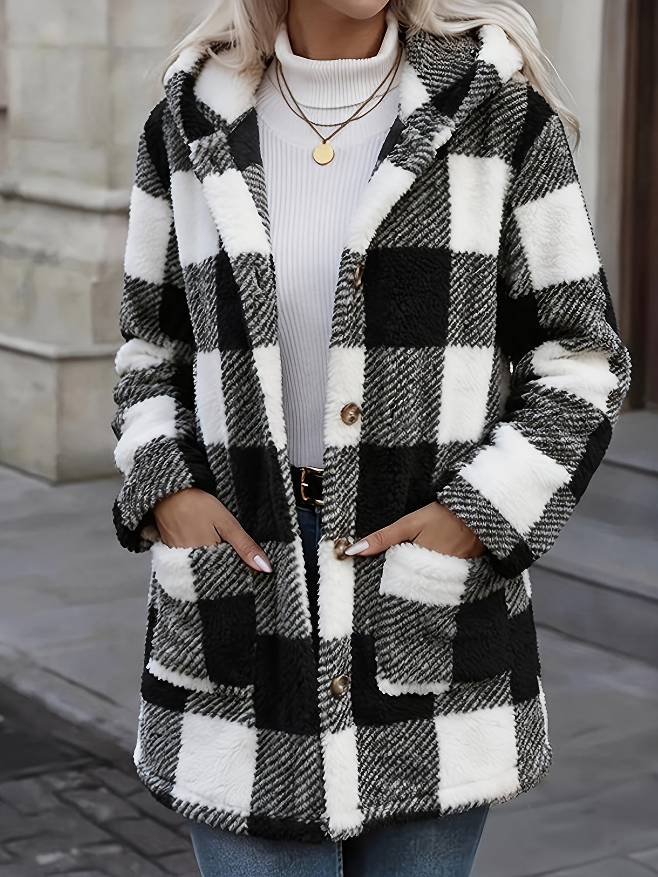 Women's Button-Up Plush Teddy Fleece Jacket