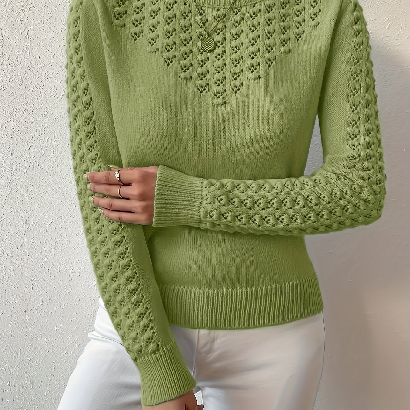 Women's Hollow Knit Cropped Sweater – Lightweight Crew Neck Pullover for Spring, Summer & Fall Casual Wear