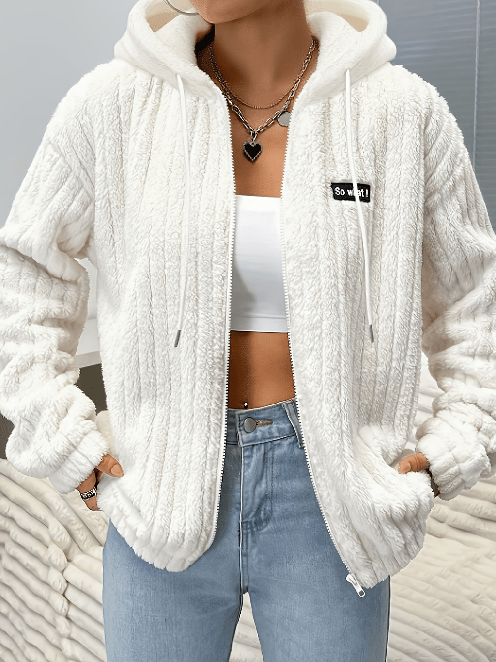 Women's Hooded Teddy Fleece Jacket – Soft Zip-Up Plush Cardigan with Pockets for Fall & Winter Casual Wear
