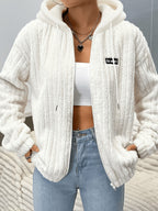 Women's Hooded Teddy Fleece Jacket – Soft Zip-Up Plush Cardigan with Pockets for Fall & Winter Casual Wear