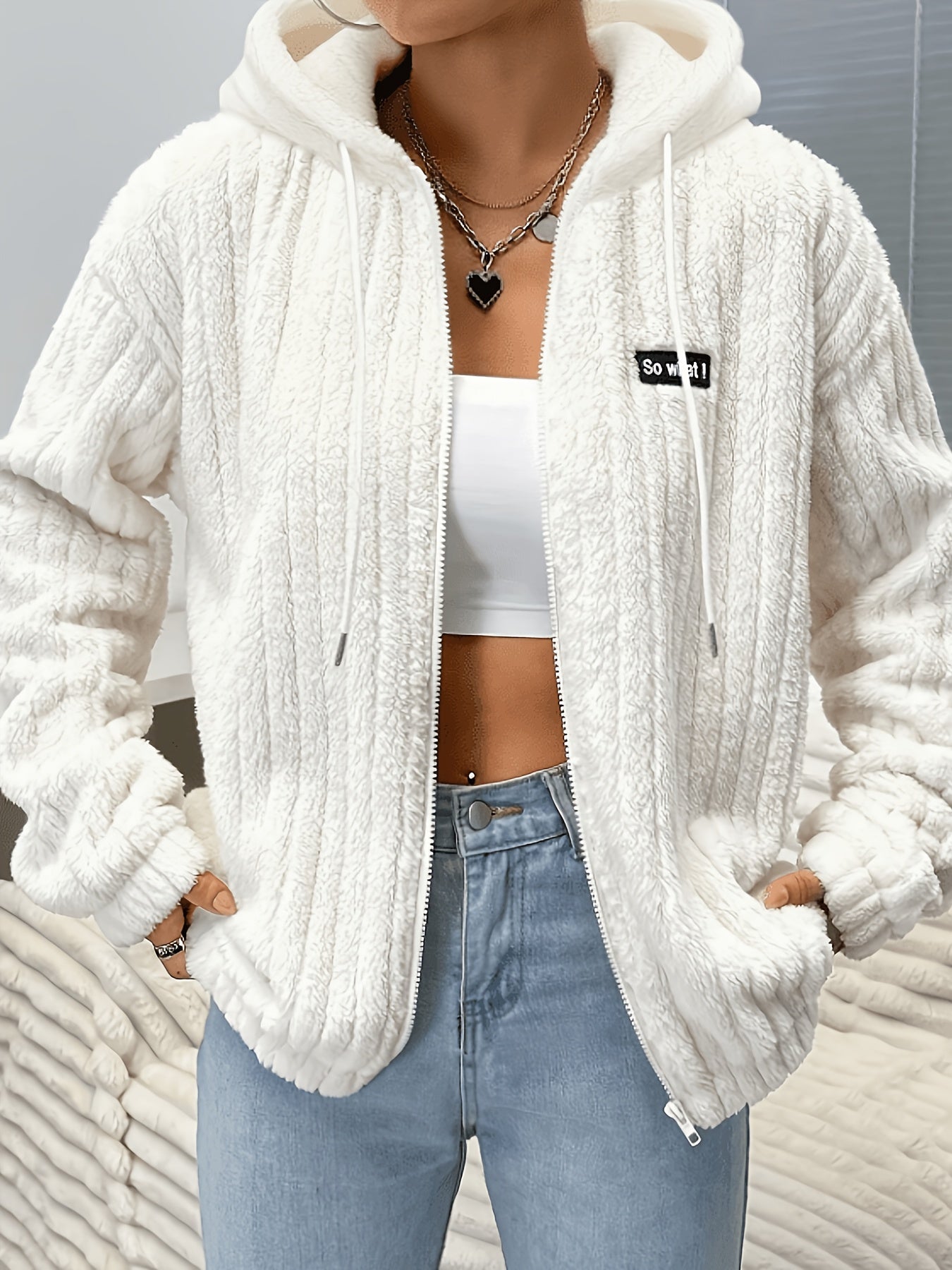 Women's Hooded Teddy Fleece Jacket – Soft Zip-Up Plush Cardigan with Pockets for Fall & Winter Casual Wear