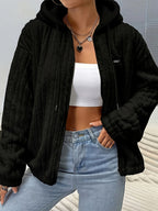 Women's Hooded Teddy Fleece Jacket – Soft Zip-Up Plush Cardigan with Pockets for Fall & Winter Casual Wear