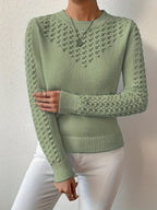 Women's Hollow Knit Cropped Sweater – Lightweight Crew Neck Pullover for Spring, Summer & Fall Casual Wear