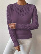 Women's Hollow Knit Cropped Sweater – Lightweight Crew Neck Pullover for Spring, Summer & Fall Casual Wear