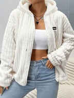 Women's Hooded Teddy Fleece Jacket – Soft Zip-Up Plush Cardigan with Pockets for Fall & Winter Casual Wear