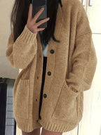 Women's Oversized V-Neck Knit Cardigan – Button Front Soft Sweater for Casual Fall & Winter Layering
