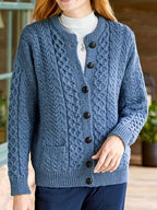 Women's Cable Knit Button Cardigan – Soft Crew Neck Long Sleeve Sweater for Casual Fall & Winter Wear