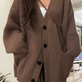 Women's Oversized V-Neck Knit Cardigan – Button Front Soft Sweater for Casual Fall & Winter Layering
