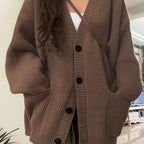 Women's Oversized V-Neck Knit Cardigan – Button Front Soft Sweater for Casual Fall & Winter Layering