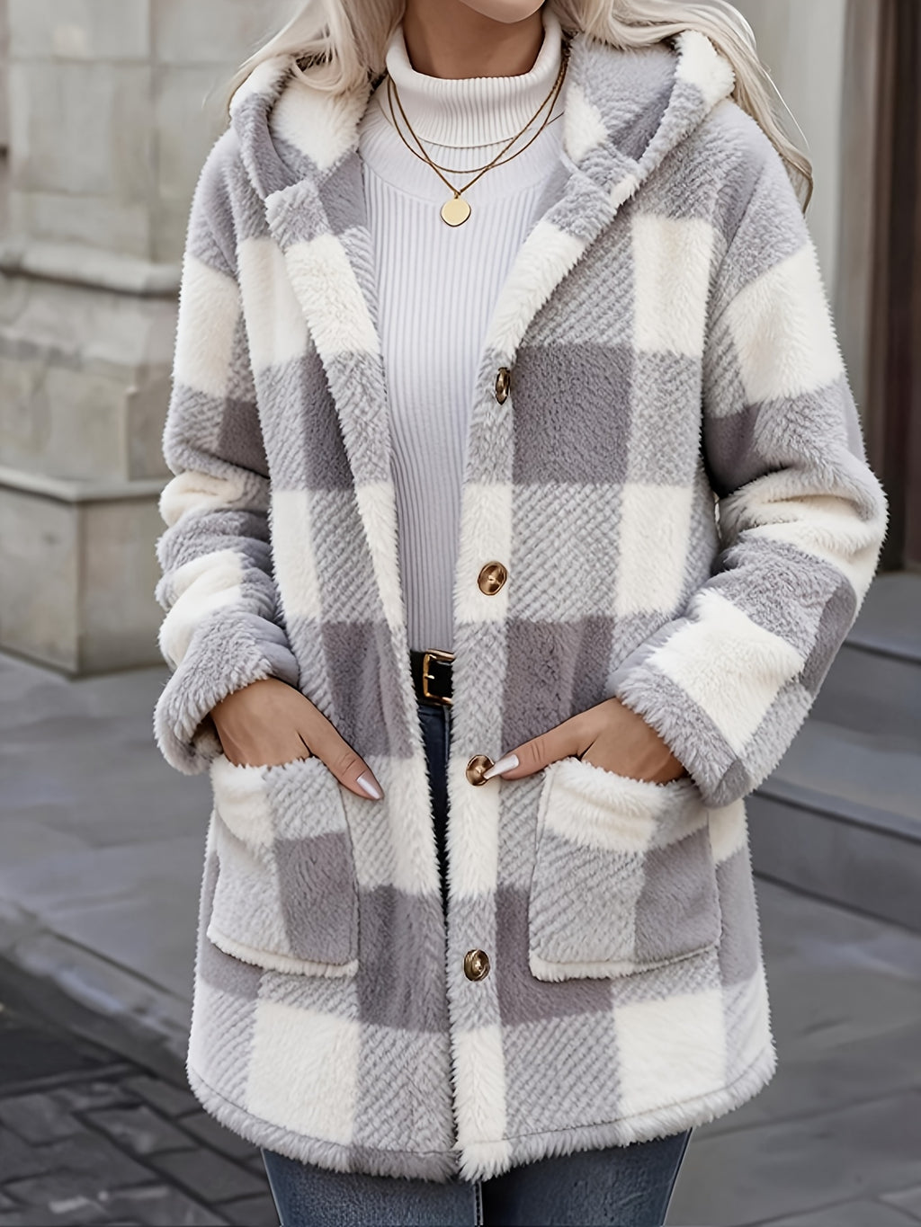 Women's Button-Up Plush Teddy Fleece Jacket