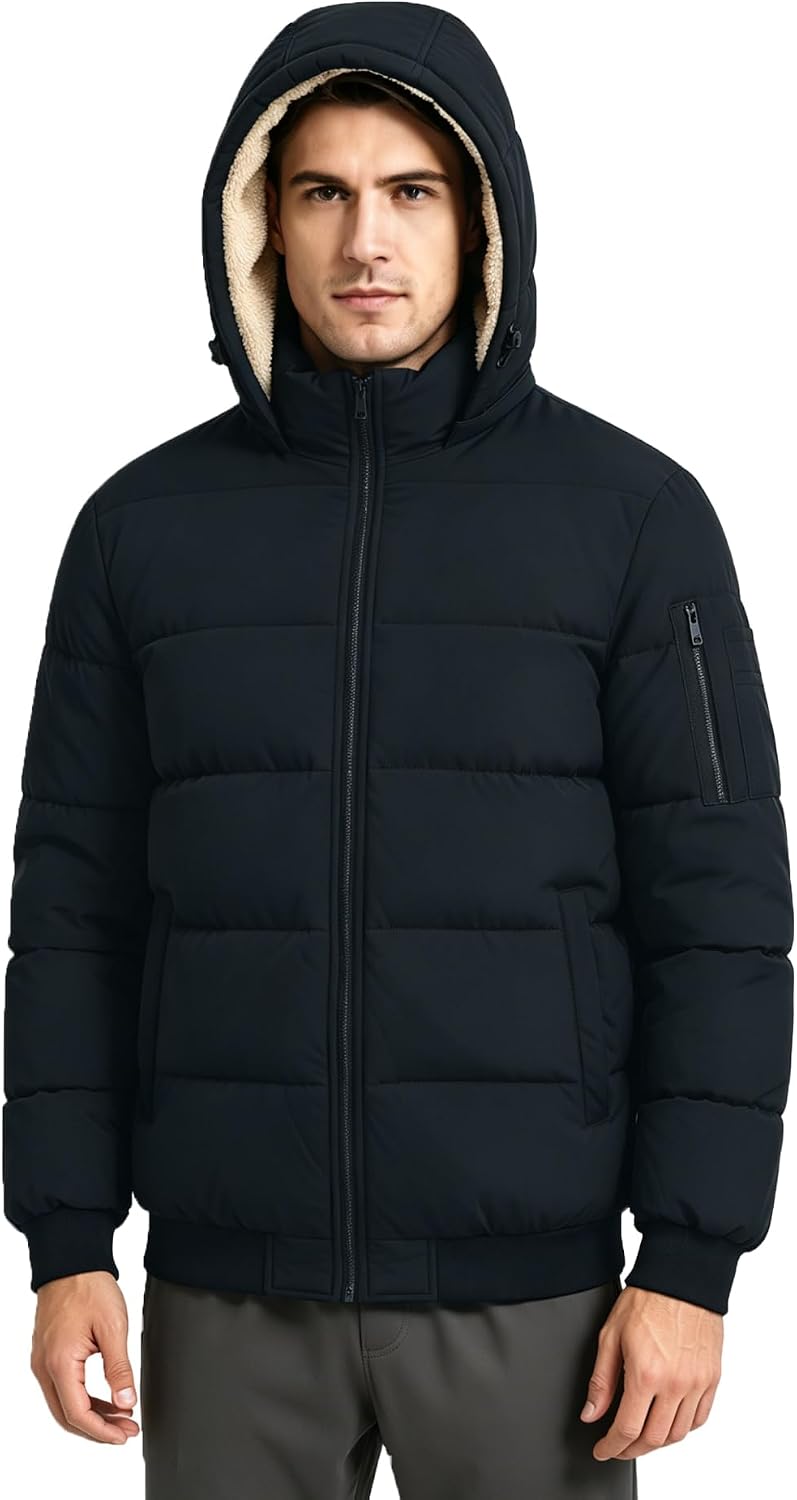Men's Winter Sherpa-Lined Hooded Puffer Jacket