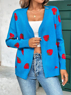 Women's Strawberry Print Open Front Cardigan – Lightweight Long Sleeve Knit Sweater for Casual Spring, Summer & Fall Wear