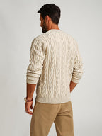 Men's Soft Textured Pullover Knit Jumper with Cable Knit Crew Neck Sweater