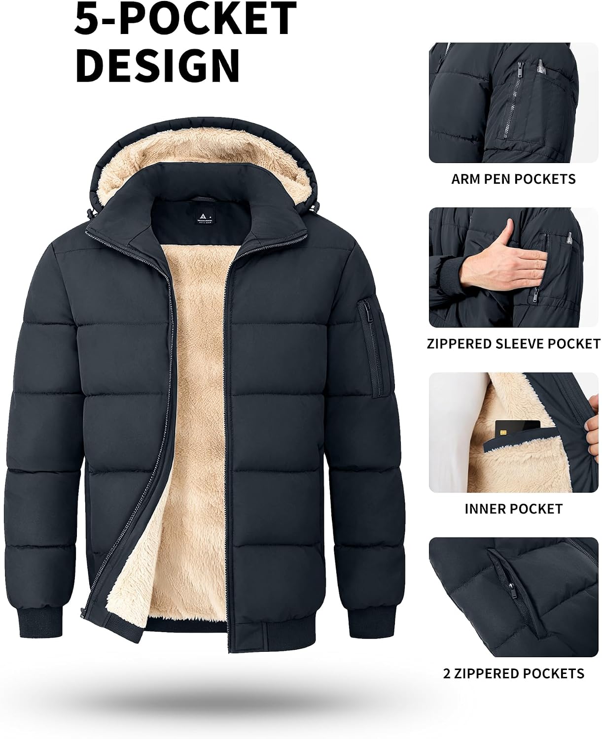 Men's Winter Sherpa-Lined Hooded Puffer Jacket