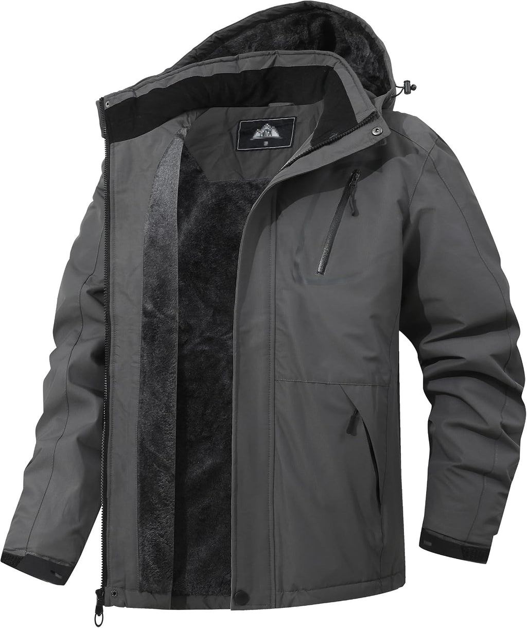 Men's Windproof Fleece-Lined Hooded Mountain Ski Jacket for Hiking, Snowboarding, and Outdoor Activities