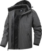Men's Windproof Fleece-Lined Hooded Mountain Ski Jacket for Hiking, Snowboarding, and Outdoor Activities