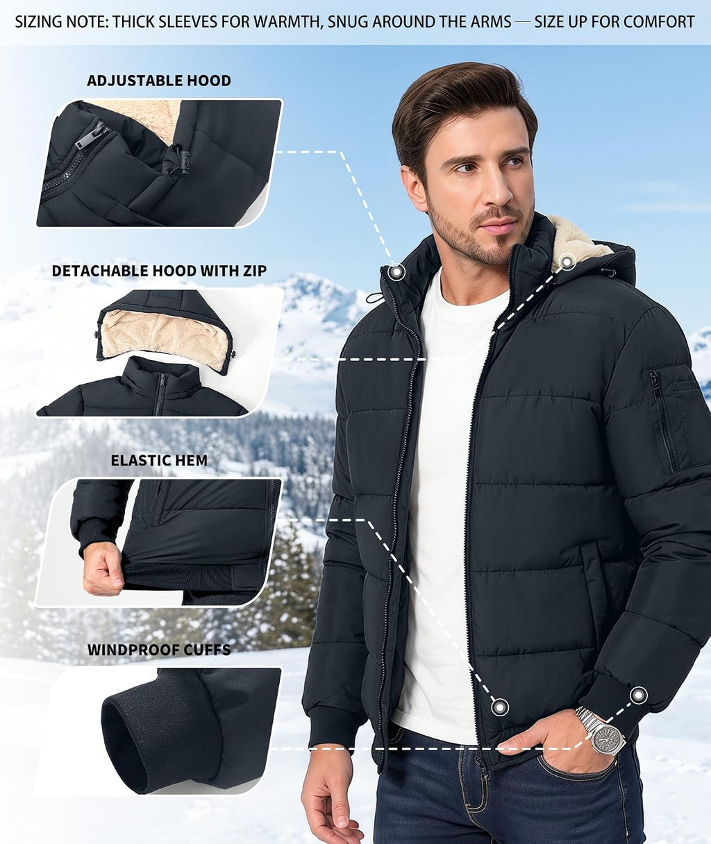Men's Winter Sherpa-Lined Hooded Puffer Jacket