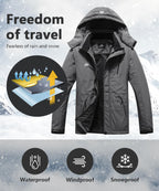 Men's Windproof Fleece-Lined Hooded Mountain Ski Jacket for Hiking, Snowboarding, and Outdoor Activities
