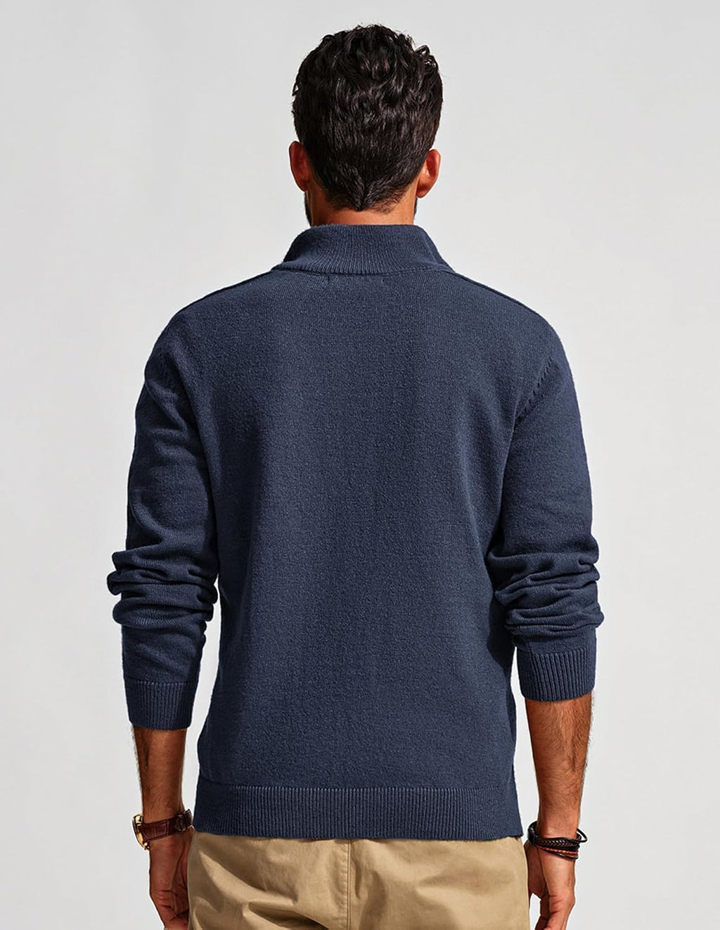 Men's Long Sleeve Textured Pullover with Quarter Zip Knit Sweater
