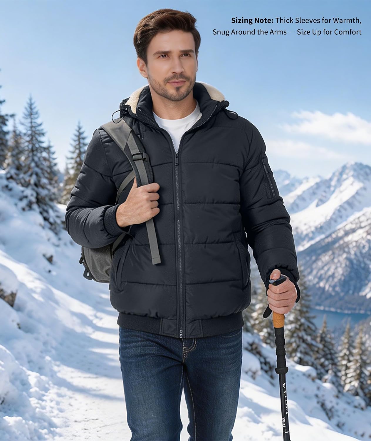 Men's Winter Sherpa-Lined Hooded Puffer Jacket