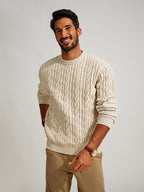 Men's Soft Textured Pullover Knit Jumper with Cable Knit Crew Neck Sweater