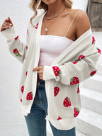 Women's Strawberry Print Open Front Cardigan – Lightweight Long Sleeve Knit Sweater for Casual Spring, Summer & Fall Wear
