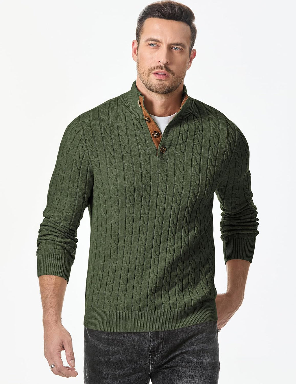 Men's Long Sleeve Warm Pullover with Stand Collar
