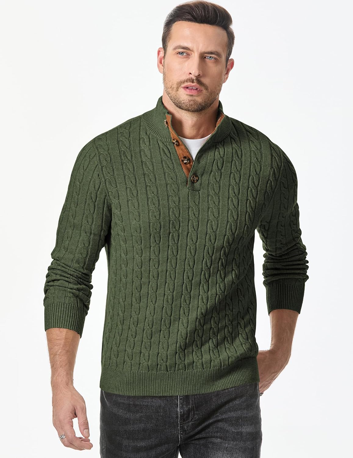 Men's Long Sleeve Warm Pullover with Stand Collar