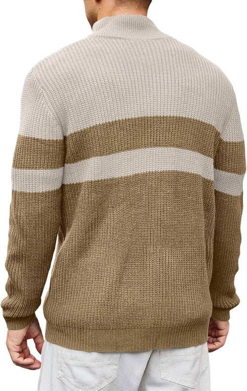 Men's Ribbed Knit Pullover with a Mock Neck and Quarter Zip Color