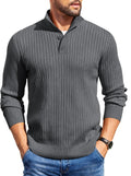 Men's Long Sleeve Ribbed Mock Neck Pullover with Quarter Button Knit