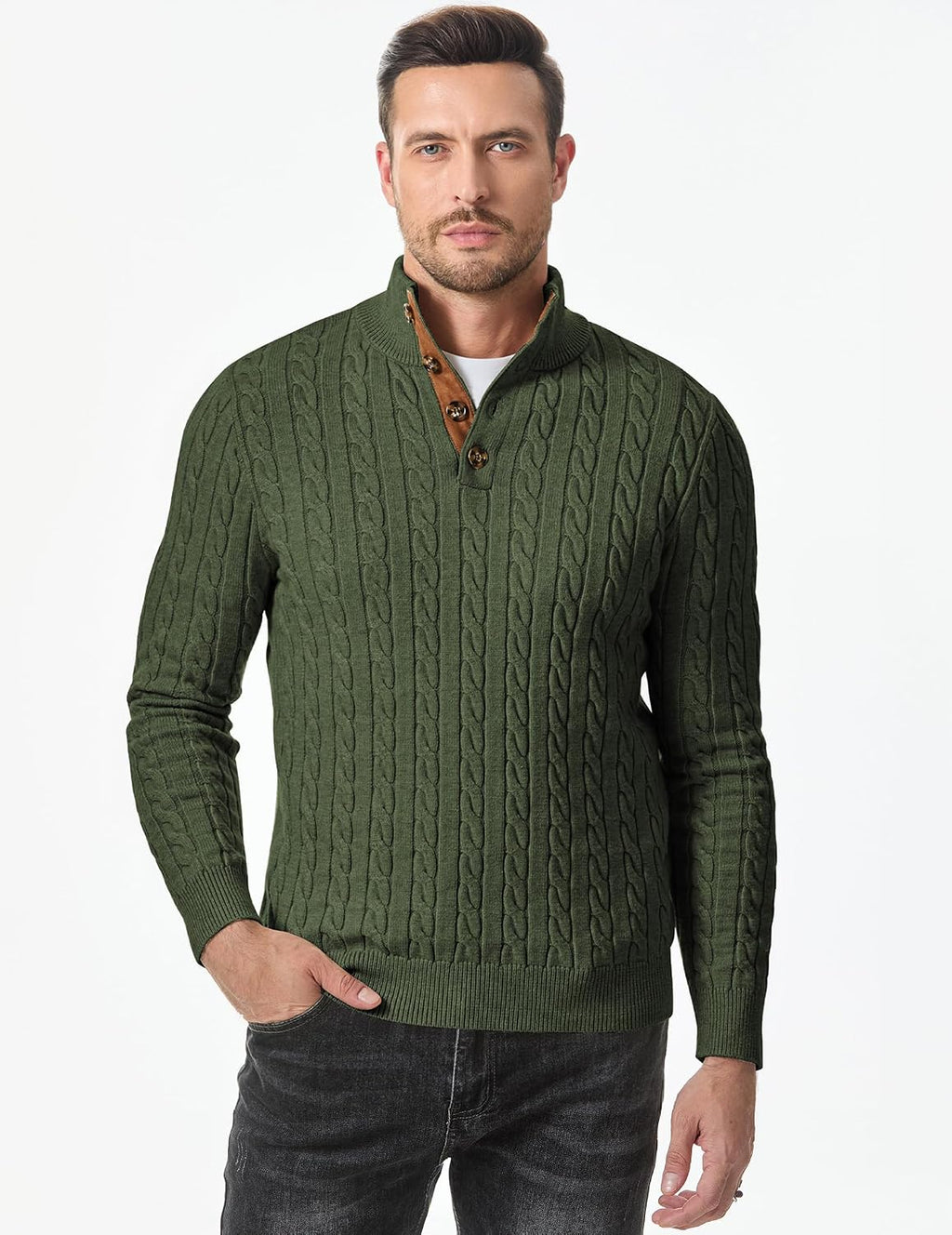 Men's Long Sleeve Warm Pullover with Stand Collar