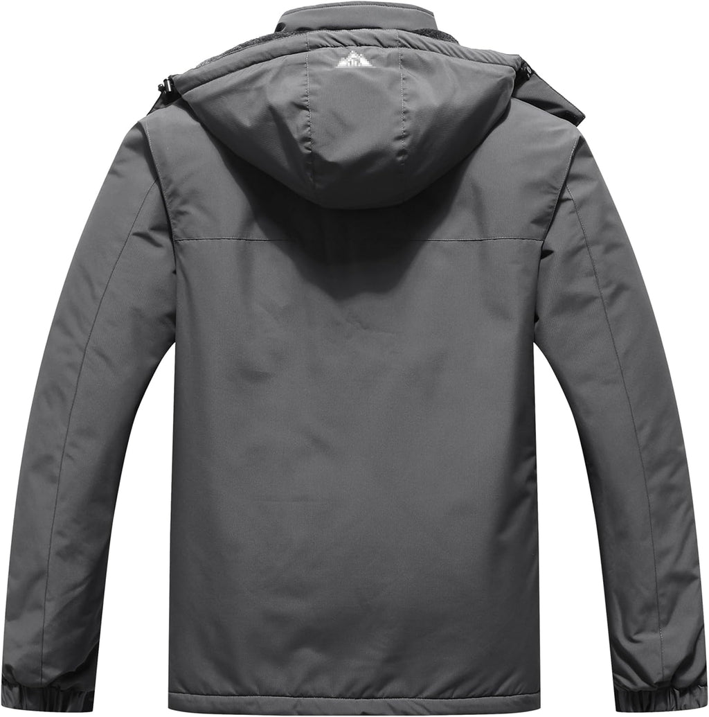 Men's Windproof Fleece-Lined Hooded Mountain Ski Jacket for Hiking, Snowboarding, and Outdoor Activities