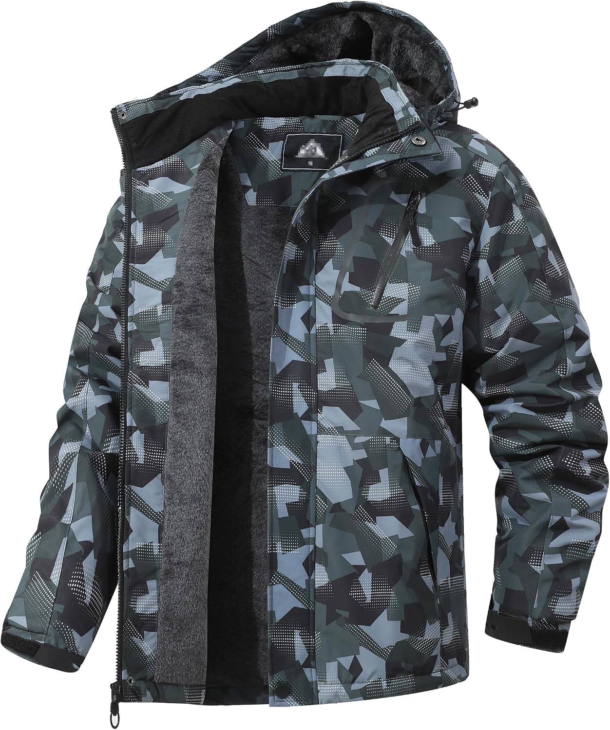 Men's Windproof Fleece-Lined Hooded Mountain Ski Jacket for Hiking, Snowboarding, and Outdoor Activities