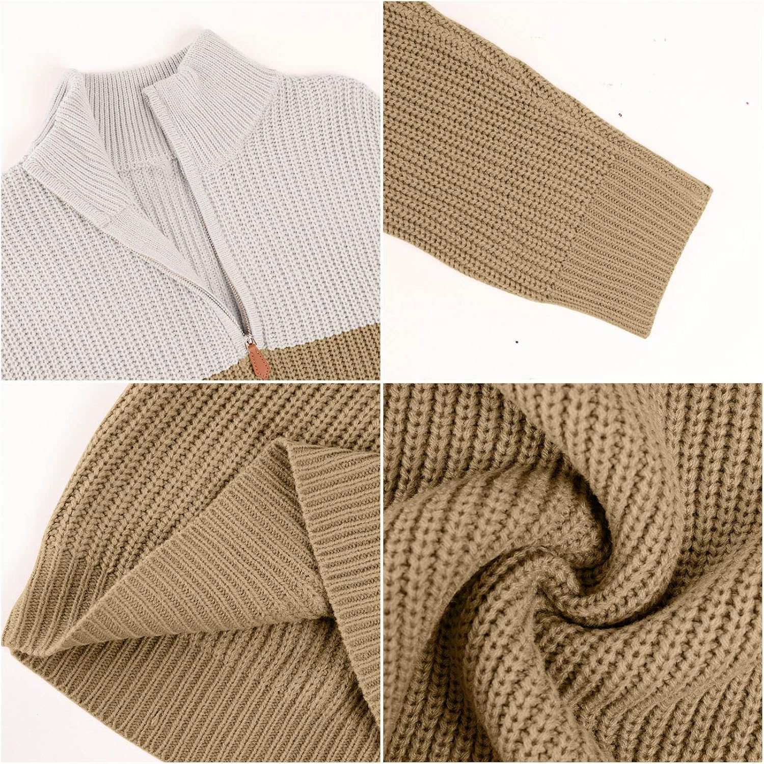 Men's Ribbed Knit Pullover with a Mock Neck and Quarter Zip Color