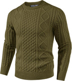 Men's Soft Textured Pullover Knit Jumper with Cable Knit Crew Neck Sweater