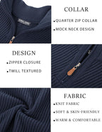 Men's Long Sleeve Textured Pullover with Quarter Zip Knit Sweater