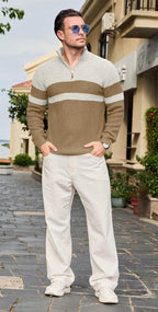 Men's Ribbed Knit Pullover with a Mock Neck and Quarter Zip Color