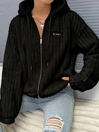 Women's Hooded Teddy Fleece Jacket – Soft Zip-Up Plush Cardigan with Pockets for Fall & Winter Casual Wear