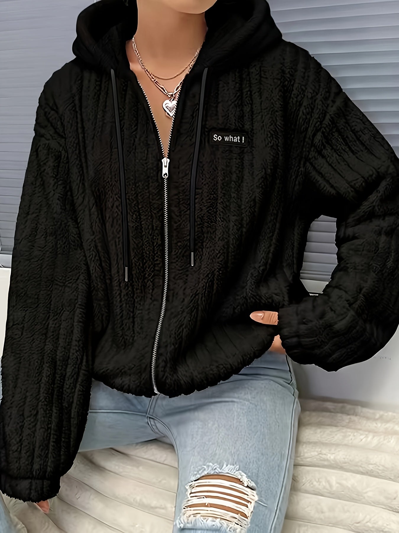 Women's Hooded Teddy Fleece Jacket – Soft Zip-Up Plush Cardigan with Pockets for Fall & Winter Casual Wear