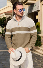 Men's Ribbed Knit Pullover with a Mock Neck and Quarter Zip Color