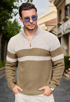 Men's Ribbed Knit Pullover with a Mock Neck and Quarter Zip Color