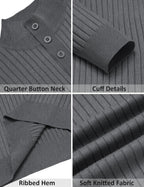 Men's Long Sleeve Ribbed Mock Neck Pullover with Quarter Button Knit