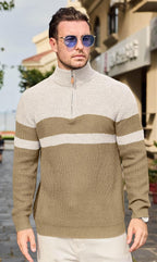 Men's Ribbed Knit Pullover with a Mock Neck and Quarter Zip Color